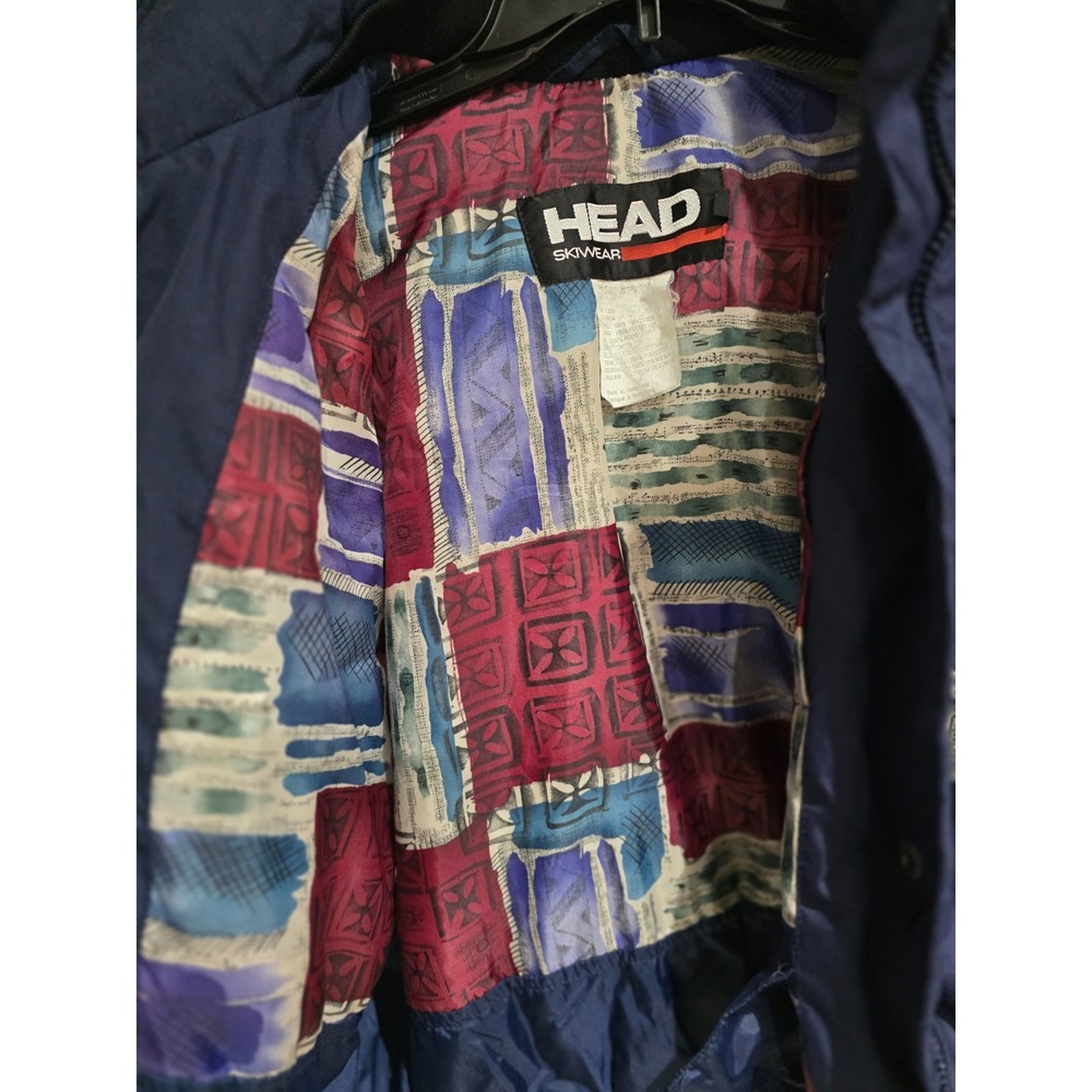 Vintage Head Skiwear Navy Blue Fur Hood Ski Jacket Womens Retro snow Coat